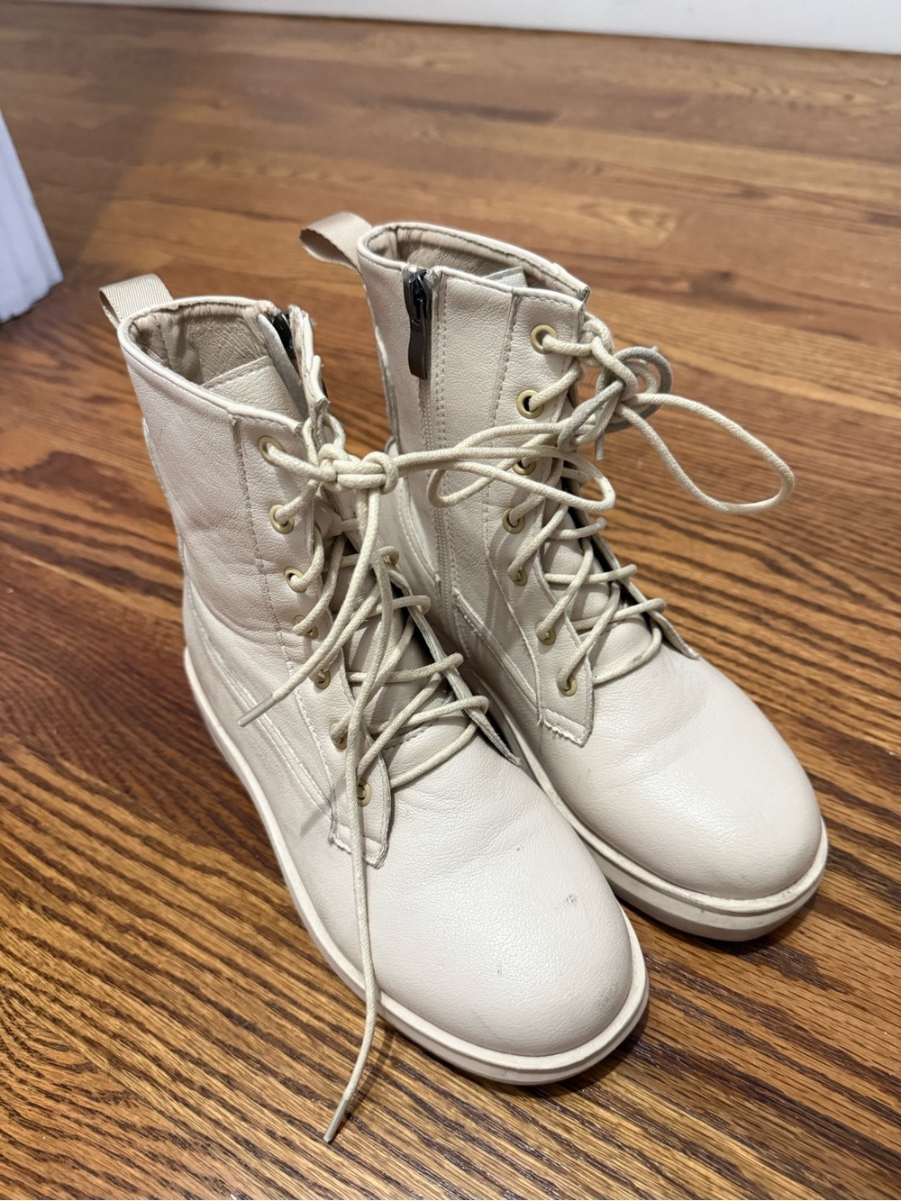 Shein Cream Lace-Up Combat Boots